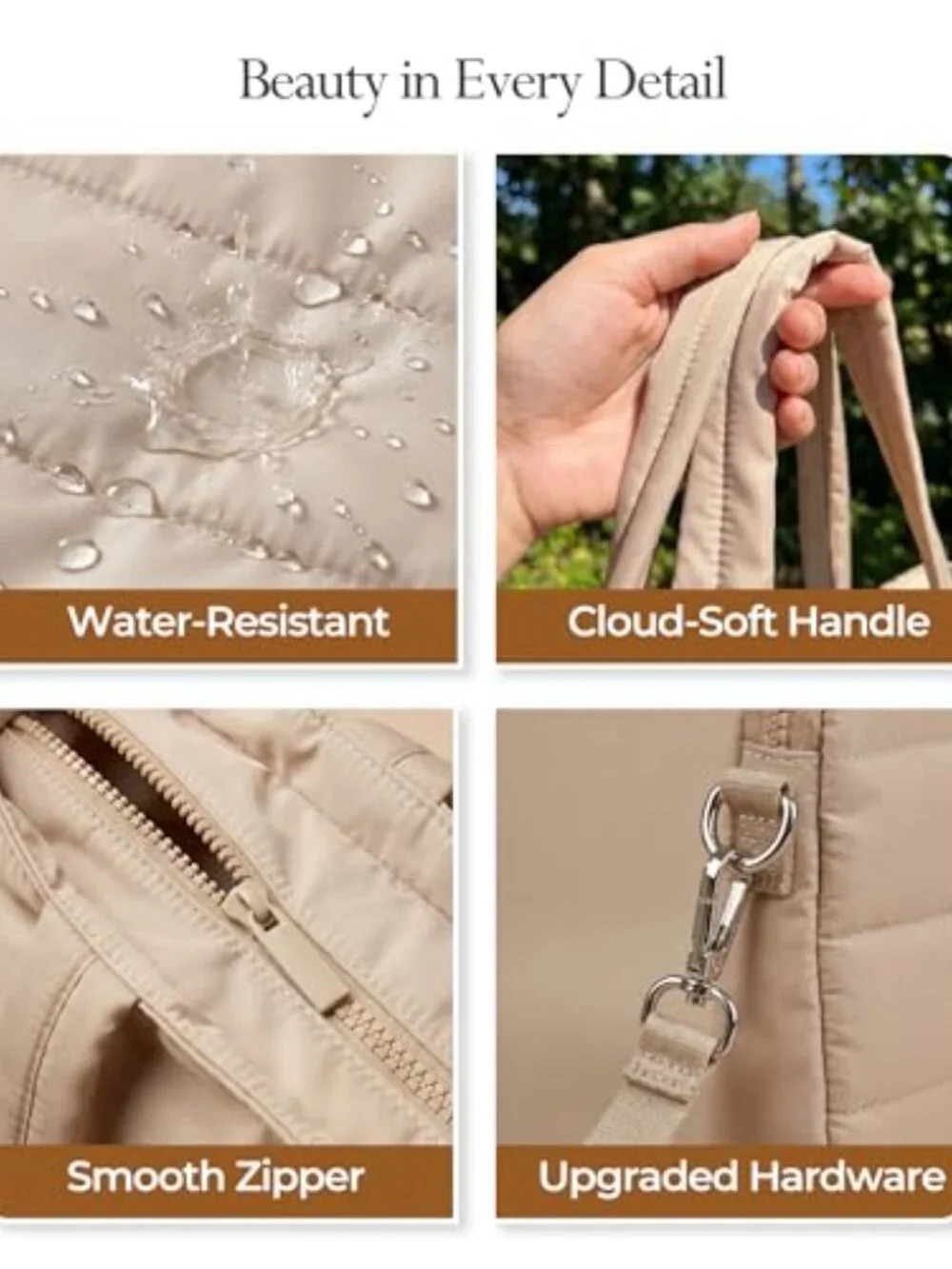 3-in-1 Quilted Puffer Tote Bag with Crossbody & Earbud Pouch, 22L, Fits 15.6
